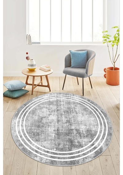 West Home Dijital Baskı Yıkanabilir Kaymaz Taban Leke Tutmaz Gri Yuvarlak Mutfak Halısı Ve Salon Halısı Wh 413 Grey Yuvarlak