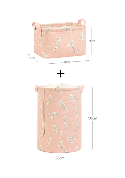 Ocean Home Textile 2'li Çocuk Odası Deniz Kızı Sepet Set 1 Adet 30 X 21 X 18 / 36 X 50 Cm Pudra