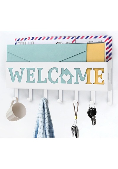 Welcome Temalı Raflı Anahtarlık Askısı Beyaz 000 Açık Krem