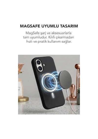 Apple İphone 16 Uyumlu Magsafe Lansman Silikon Kılıf Siyah