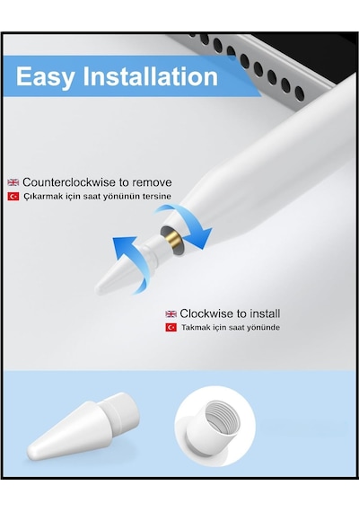 Apple Pencil Yedek Kalem Ucu 1. Ve 2. Nesil, Pro, Usb-c Uyumlu, Şeffaf Saklama Kutulu Set 6'lı Beyaz Belirtilmemiş