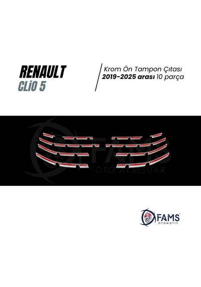 Renault Clio 5 Krom Ön Tampon Çıtası 2019-2025 Arası 10 Prç. P. Çelik