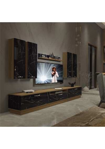 Decoraktiv Trendstyle 8d Mdf Tv Ünitesi Tv Sehpası Pera - Siyah Mermer