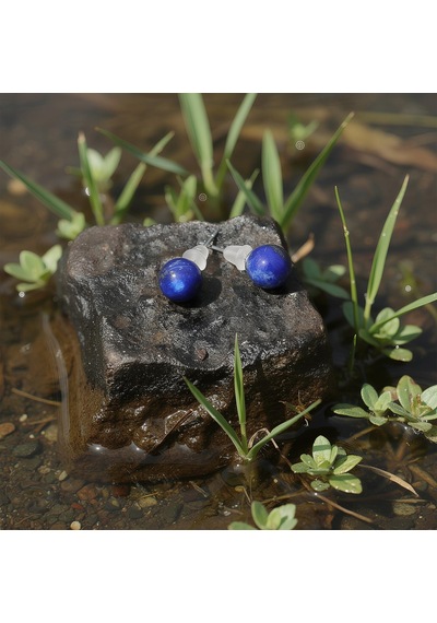 Lapis Lazuli Çelik Küpe 8 Mm Küre Kesim Kararmaz Renkli