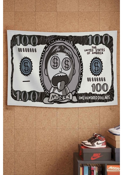 Rick And Morty Dolar Para Temalı Dekoratif Duvar Örtüsü Duvar Halısı Beyaz