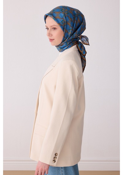 Klasik Desen İpek Twill Eşarp - 2026 İlkbahar-yaz T 4328 Saks mavi