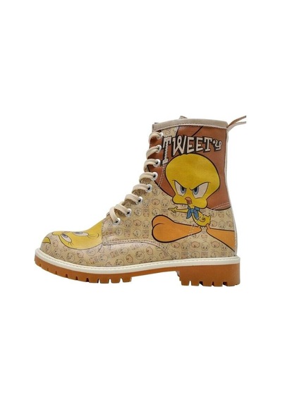 Kadın Vegan Deri Bej Uzun Bot - Warner Bros Tweety Moods Tasarım Multicolor