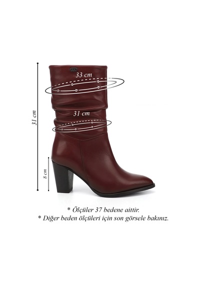 Gönderi(R) Gönderir Kadın Bordo Antik Sivri Burun Körüklü Kalın Topuklu Hakiki Deri Çizme Gkzc13444579 Bordo
