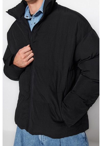 Ersefa Tasarım Düz Astarlı Yaka Standart Bol Dik Unisex Oversize Fit Dik Siyah