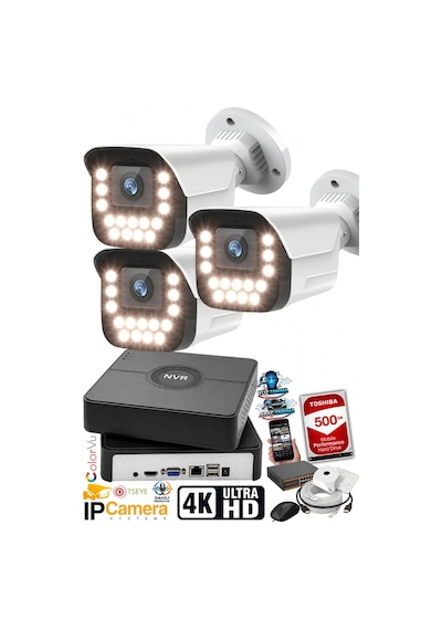 J-tech 5mp Sesli 3 Lü 9090 İp Renkli Gece Görüşlü 500gb Akıllı Güvenlik Kamera Seti Yüz Ve Araç Ta