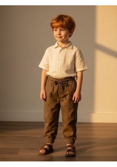 Zekids Erkek Çocuk Bağcıklı Rahat Kesim Günlük Şık Pantolon-17200 Kahverengi