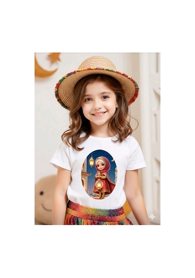 Stil-x Ramazan Bayramı Baskılı Kız Çocuk Tshirt, %100 Pamuklu Kumaş Beyaz-13