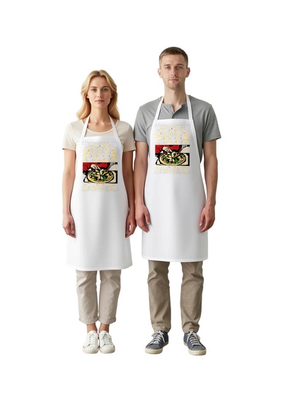 Unisex Mutfak Önlüğü Pizza Baskılı Retro Tasarım Dijital Baskı Ra Beyaz