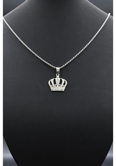 Kral Tacı Figürlü Kolye Paslanmaz Çelik Zincir 902295 Gümüş