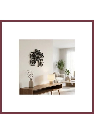 Storeşahin Hayat Ağacı Duvar Tablosu Mdf Lazer Kesim Altıgen Geometrik Modern Duvar Süsü Shn0720