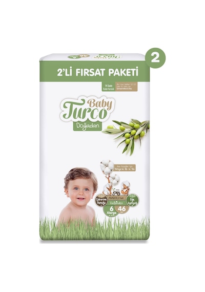 Baby Turco Doğadan 2'li Ekonomik Fırsat Paketi Bebek Bezi 6 Numara 92 Adet 2'li