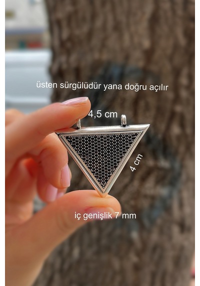 Erer Gümüş Gümüş 4 Cm X 4,5 Cm Siyah Taşlı Muskalık Dua Kabı Gümüş