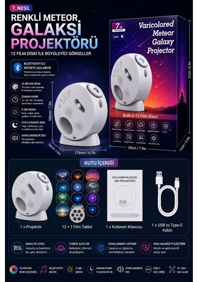 Galaxy Uyumlu Projektör Yıldız Gece Lambası Rgb Bluetooth Hoparlörlü Döner Uzay Projeksiyon Alarm Özellikli