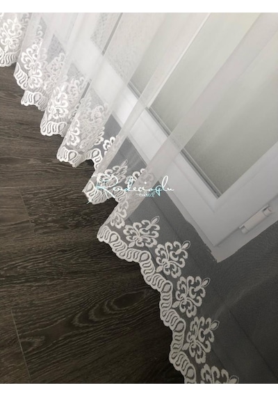 Tül Perde Etek Mini Damask Desen Desen 270 E Kadar Ayarlanabilir Ekru