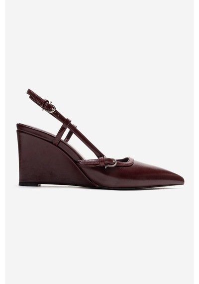 Luvishoes Celıa Bordo Cilt Sivri Burunlu Kadın Dolgu Topuklu Ayakkabı Bordo