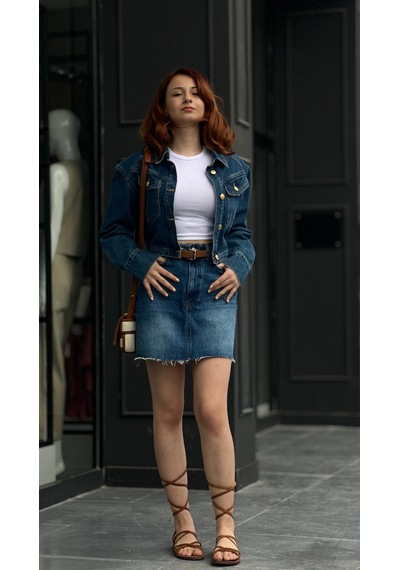 Denim Mini Etek Lacivert