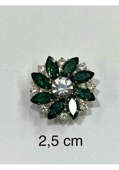 Taşlı Düğme /taşlı Klipsli Düğme/2,5 Cm Zümrüt