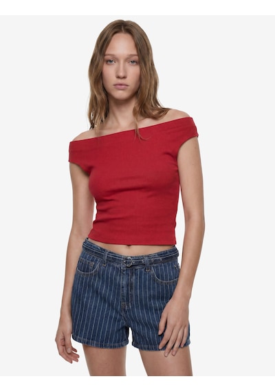 Koton Asimetrik Yaka Slim Fit Pamuklu Kolsuz Bluz Kırmızı 6sal30278ık
