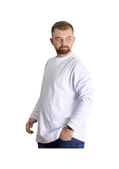 Mode Xl Büyük Beden Erkek Bisiklet Yaka Basic Sweat 22557 Beyaz 001