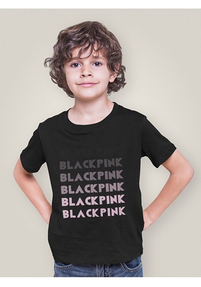 Sevbano Blackpink Kpop Baskılı Unisex Çocuk Tişört 1-12 Yaş Siyah