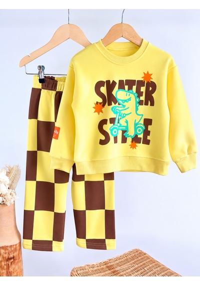 Elzo Collection Erkek Çocuk Sarı Yazı Ve Figür Baskılı Sweatshirt Damalı 3iplik Eşofman Alt Üst Takım Çok Renkli Elzo Collection Erkek Çocuk Sarı Yazı Ve Figür Baskılı Sweatshirt Damalı 3iplik Eşofman Alt Üst Takım Çok Renkli