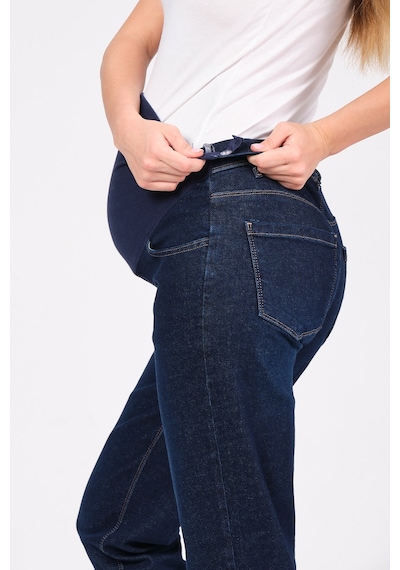 Busa Hamile Esnek Karın Bantlı Mom Fit Kot Pantolon Lacivert-lacivert