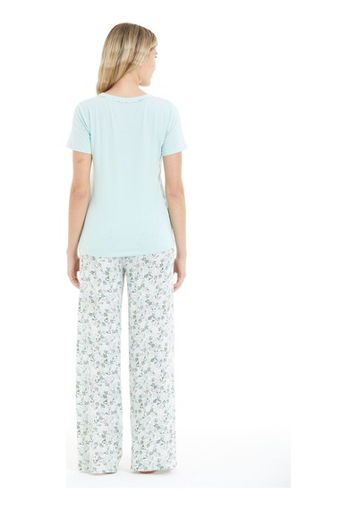 Lılac Kadın Çiçek Desenli %100 Viscon Pijama Takımı Mint Mint