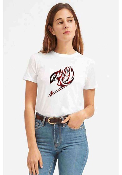 Anime Fairy Tail Glass Guild Emblem Baskılı Beyaz Kadın Tshirt (534816922)