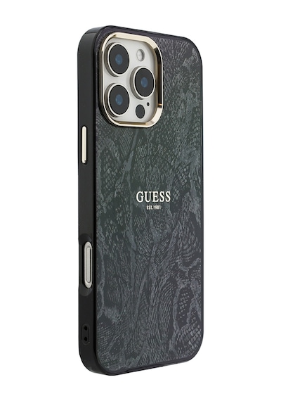 Apple Uyumlu iPhone 16 Pro Max Kılıf Guess Lisanslı M-safe Özellikli Yazı Logolu Python Desenli Kapak Siyah