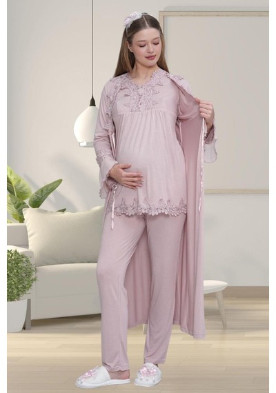 Mecit Pijama Mecit 1517 Bayan Hamile Lohusa Gül Kurusu Sabahlık Pijama Takımı