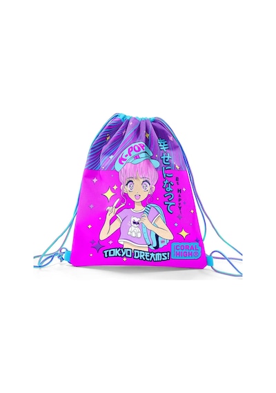 Coral High Kids Mor Pembe Mavi K-pop Desenli İpli Büzgülü Sırt Çantası 22477 Pembe