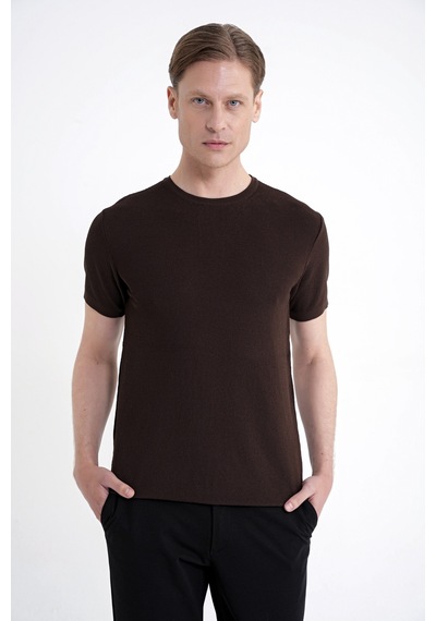Efor Comfort Fit Rayon Karışımlı Kahverengi Bisiklet Yaka Tişört Ts 925