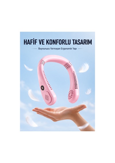 Pembe Boyun Tipi Fan Usb Şarjlı Hafif Tasarım Güçlü Ha Üflemeli Serinletici
