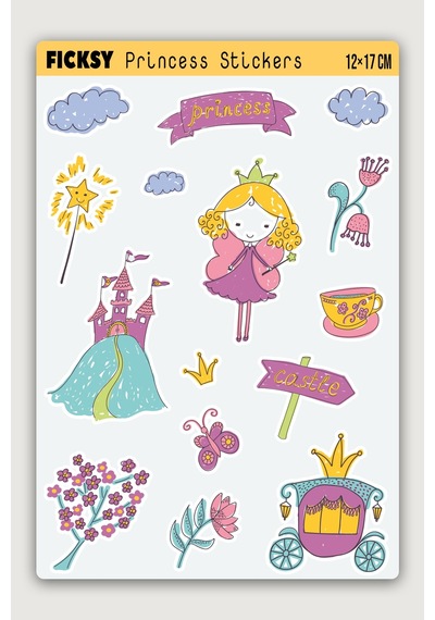 Sevimli Doodle Stili Prenses Sticker Seti - 15 Adet Etiket Çıkartma Diğer