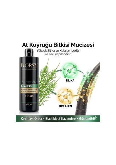 +plus Hızlı Uzama Ve Hacim Etkili Tuzsuz Doğal At Kuyruğu Özlü Şampuan 400 Ml