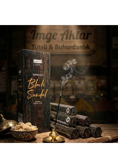 Darshan Black Sandal Siyah Sandal Çubuk Tütsü 20'li Paket - Yoğun Ve Derin Çok Renkli