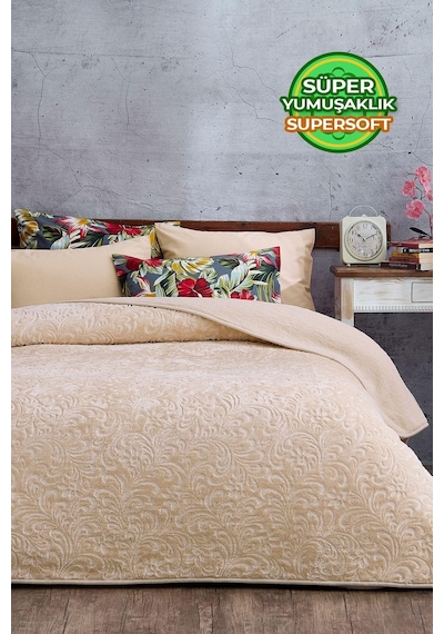 Evlen Home 3 Kg Embos Baskılı Pamela Kalın Çift Kişilik Battaniye 230x240 Cm Cappuccino Cappuccino