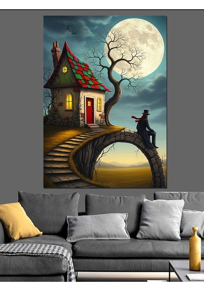 Ahşap Tablo Ay Işığı Masal Evi
