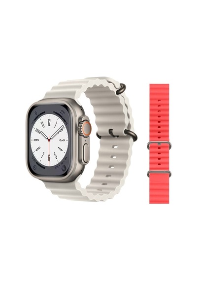 GS8 Watch 8 Ultra Akıllı Saat Beyaz Watch 2.02 Inc Kırmızı Slikon1 Kordon Hediye (İthalatçı Garantili)