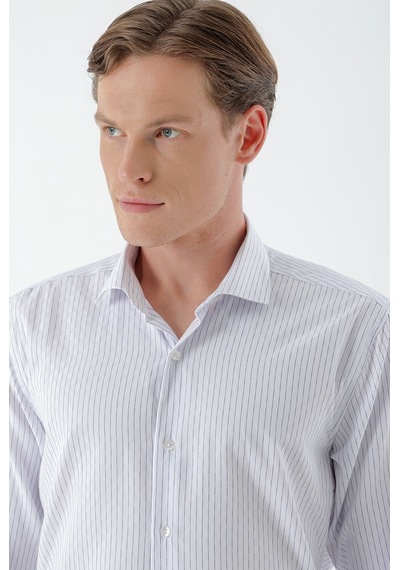 Morven Erkek Beyaz Trend Çizgili Panolu İtalyan Yaka Slim Fit Gömlek 24mc004014600 Beyaz