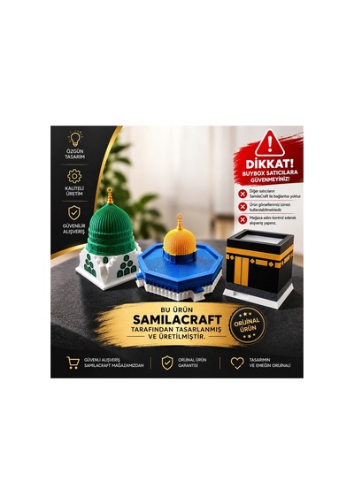 Üçlü Maket Set Küçük Boy Kabe-mescidi Aksa-yeşil Kubbe Gri