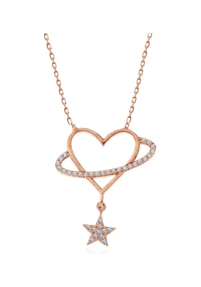 925 Ayar Gümüş Rose Kalp Yıldız Kadın Kolye Rose Gold