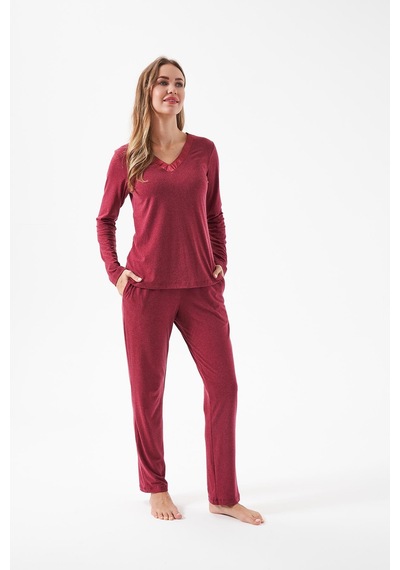 Relax Mode Kadın V Yaka Pijama Takım - 28091r Bordo Relax Mode Kadın V Yaka Pijama Takım - 28091r Bordo