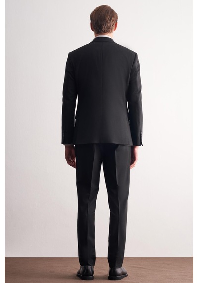 İmza Siyah Kırlangıç Yaka Çizgili 6 Drop Slim Fit Tam Astar Esnek Takım Elbise 1001255164