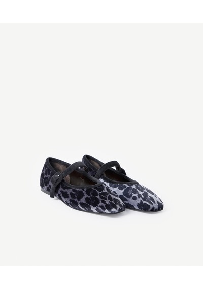 Yargıcı Leopar Baskılı Kadife Mary Jane Babet 26kkay4012x 005 Gri